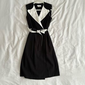 Calvin Klein black and white sleeveless tuxedo belt midi dress
